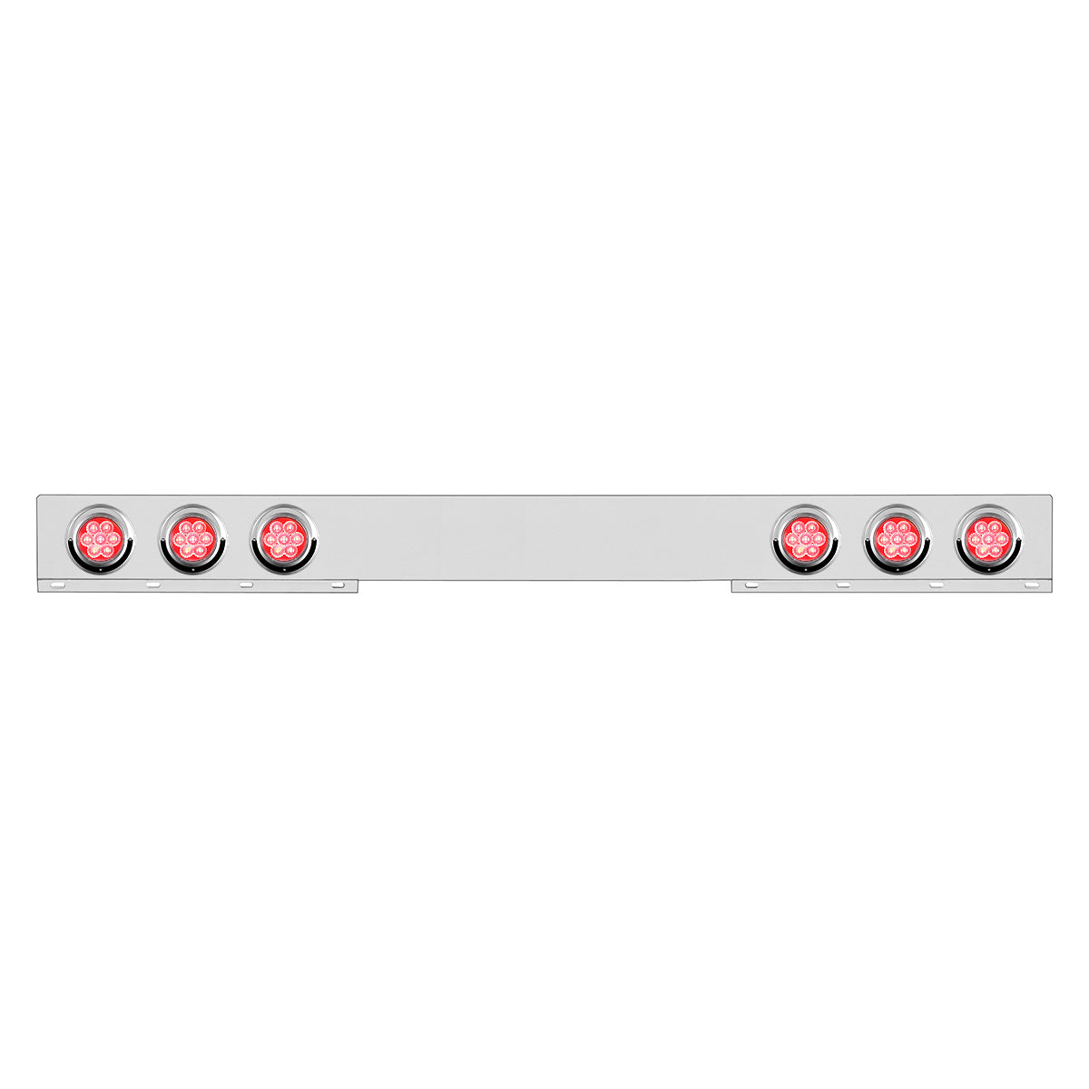 Chrome 1 Piece Rear Light Bar With Six 7 LED 4" Reflector Lights & Visors - Red LED/Clear Lens