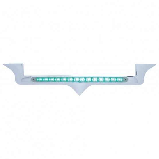 Chrome Hood Emblem Trim With 14 LED Light Bar For Kenworth - Green LED/Clear Lens