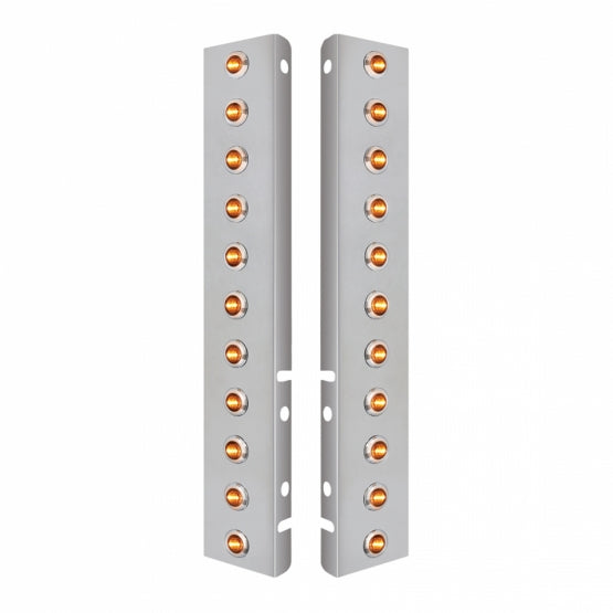 SS Front Air Cleaner Bracket With 22X 3 Amber LED Dual Function 3/4" Mini Lights & SS Bezels For Peterbilt-Clear Lens