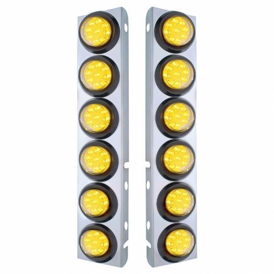 SS Front Air Cleaner Bracket With 12X 9 LED 2" Reflector Lights For Peterbilt-Amber LED & Lens