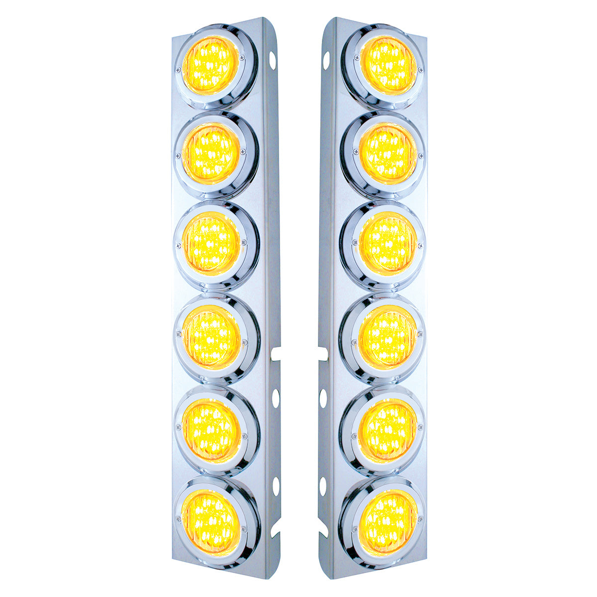 SS Front Air Cleaner Bracket With 12X 9 LED 2" Lights & Bezels For Peterbilt-Amber LED/Clear Lens
