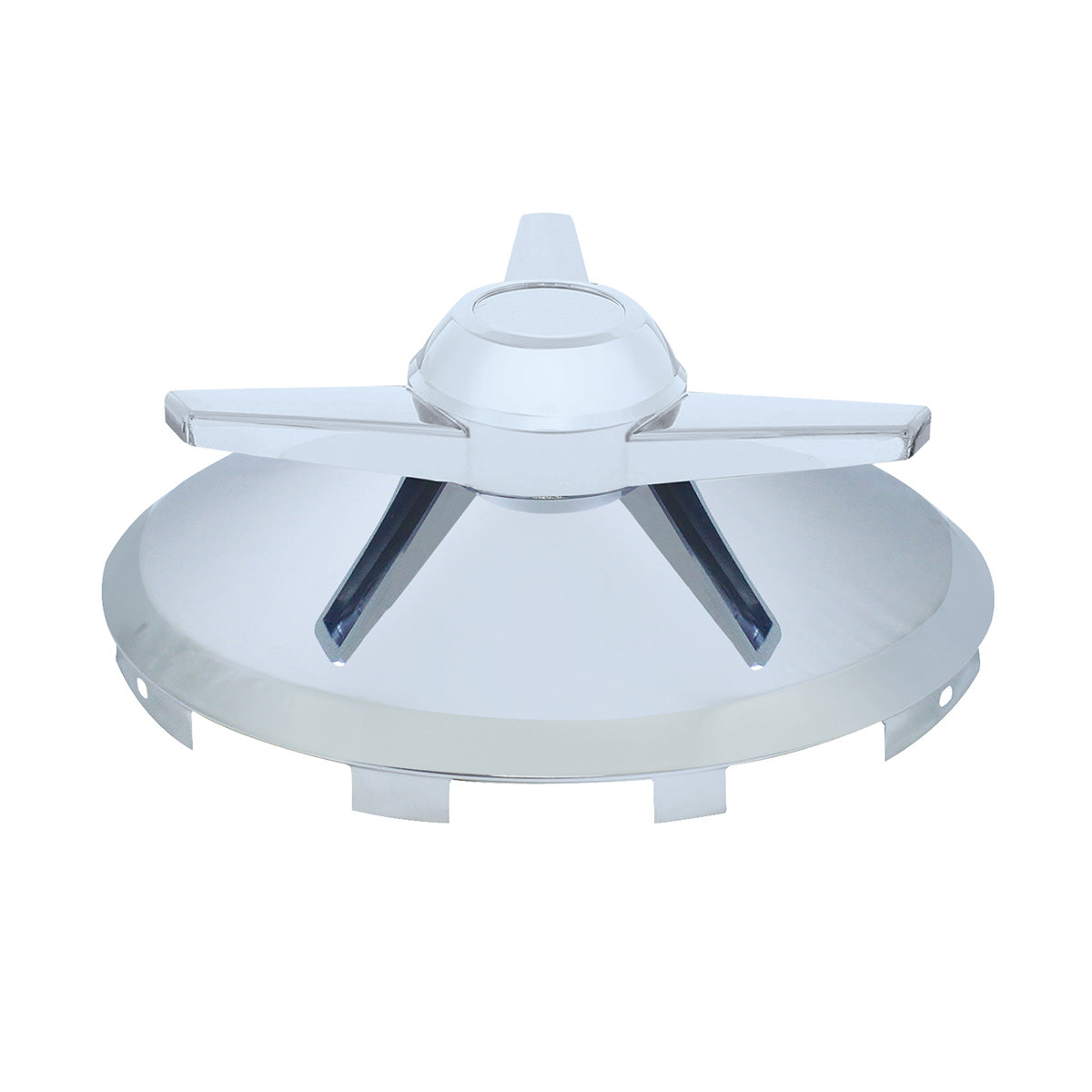 Universal Chrome Front Hubcap With 3 Extra Large Bar Straight Spinner - 7/16" Lip