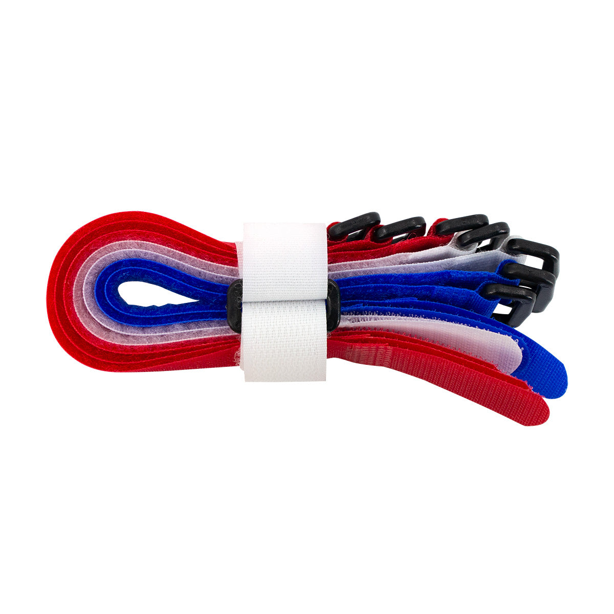 8" x 3/4" Red,White,Blue Hook & Loop Velcro Strip-Tie Fasteners with Buckle (8-Pack)