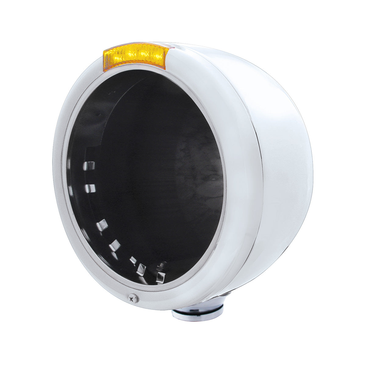 Stainless Steel Classic Half Moon Headlight No Bulb With LED Turn Signal - Amber Lens