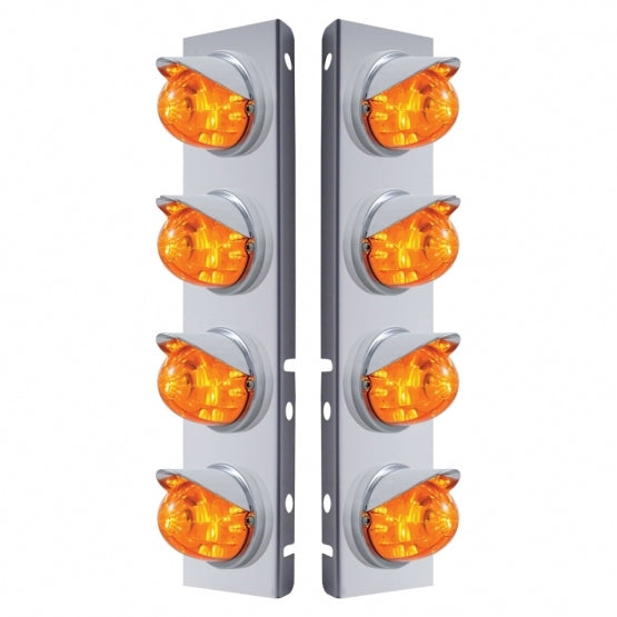 SS Front Air Cleaner Bracket With 8X 17 LED Watermelon Lights & Visors For Peterbilt-Amber LED & Lens