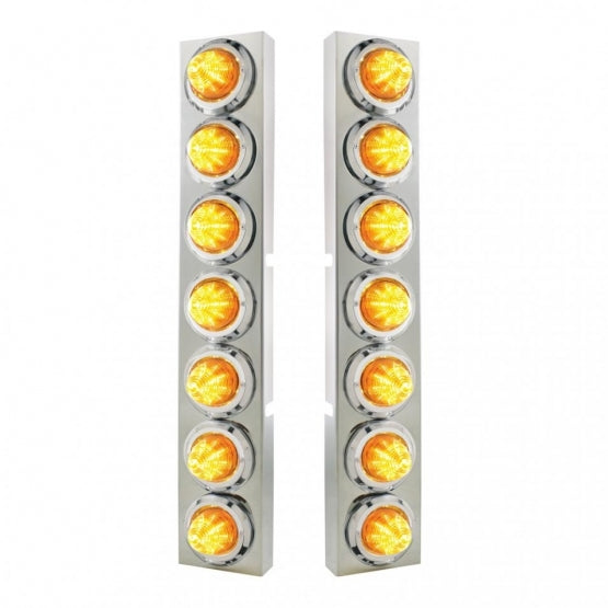 SS Front Air Cleaner Bracket With 14X 9 Amber LED 2" Beehive Lights & Bezels For KW Trucks -Amber Lens