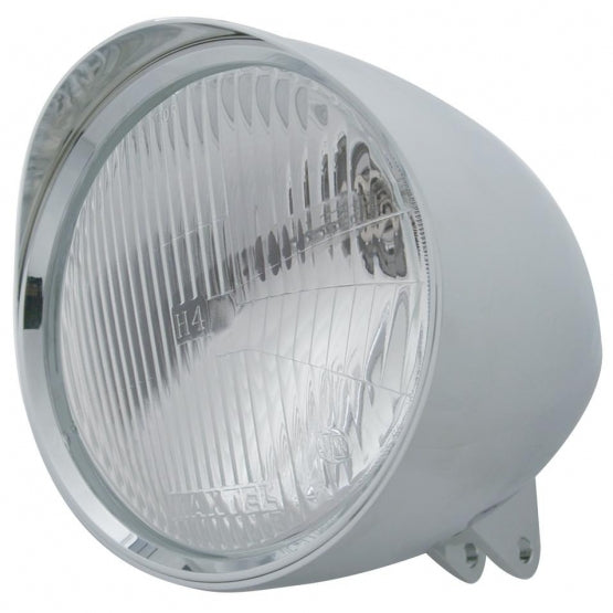 Motorcycle Chrome "Chopper" Headlight With Smooth Visor H4 Bulb