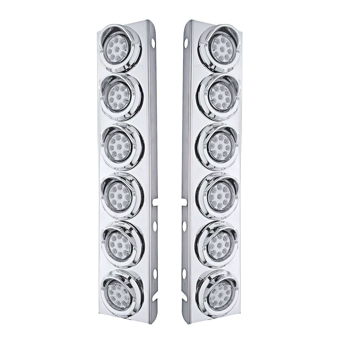 SS Front Air Cleaner Bracket With 12X 9 LED 2" Reflector Lights & Visors For Peterbilt-Amber LED/Clear Lens
