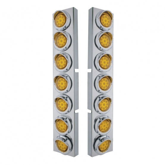 SS Front Air Cleaner Bracket With 14X 9 Amber LED 2" Reflector Lights & Visors For KW Trucks-Amber Lens