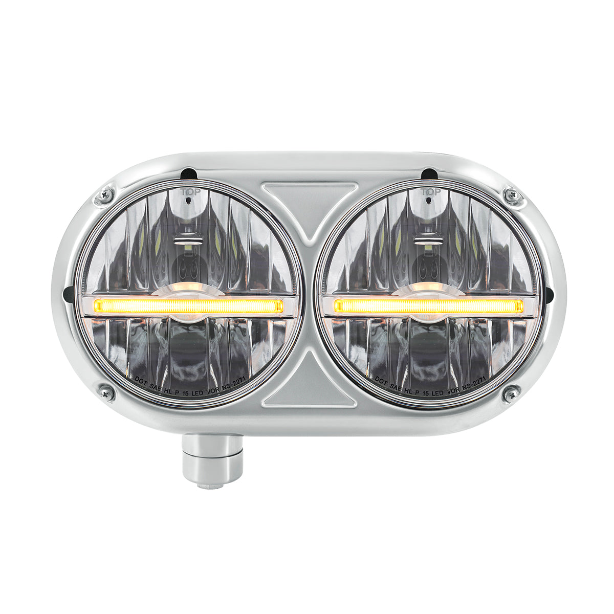 Headlight Assembly With 304 SS Housing & LED Headlights W/Amber LED Position Light For Peterbilt 359 - Driver