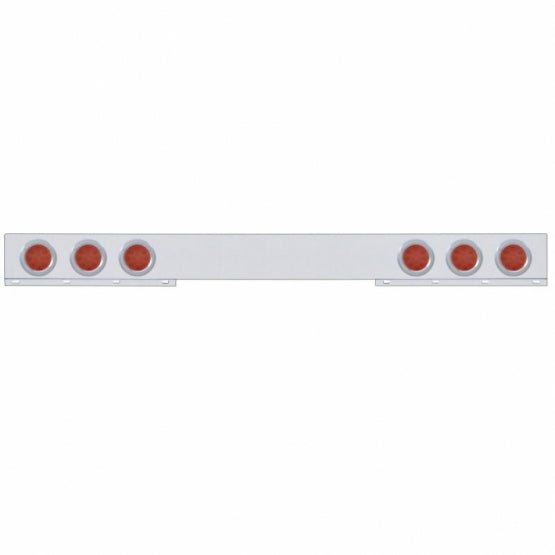 Chrome 1 Piece Rear Light Bar With Six 12 LED 4" Reflector Lights & Bezels - Red LED/Red Lens
