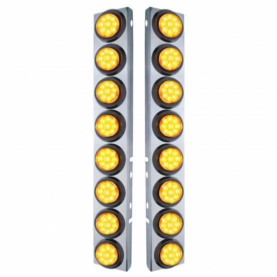 SS Front Air Cleaner Bracket With 16X 9 LED 2" Reflector Lights For Peterbilt-Amber LED & Lens