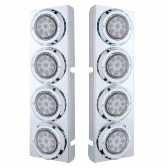 SS Front Air Cleaner Bracket With 8X 9 LED 2" Reflector Lights & Bezels For Peterbilt -Amber LED/Clear Lens