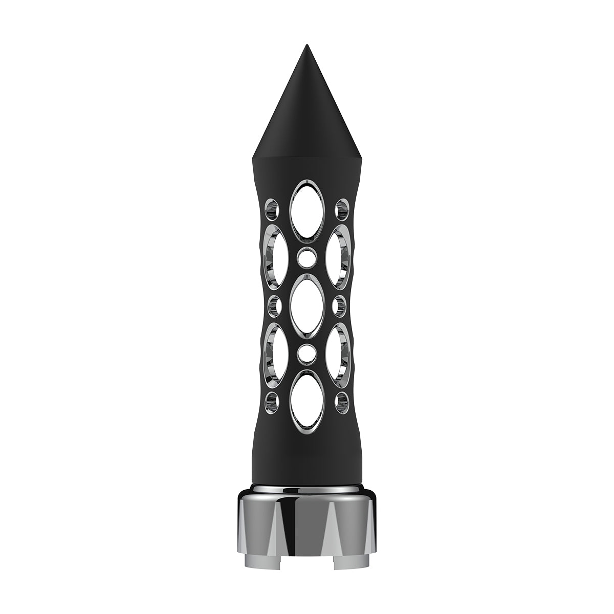 M30X3.5 Thread-On Daytona Style Spike Gearshift Knob With Chrome 9/10 Speed Adapter - Black/Vertical