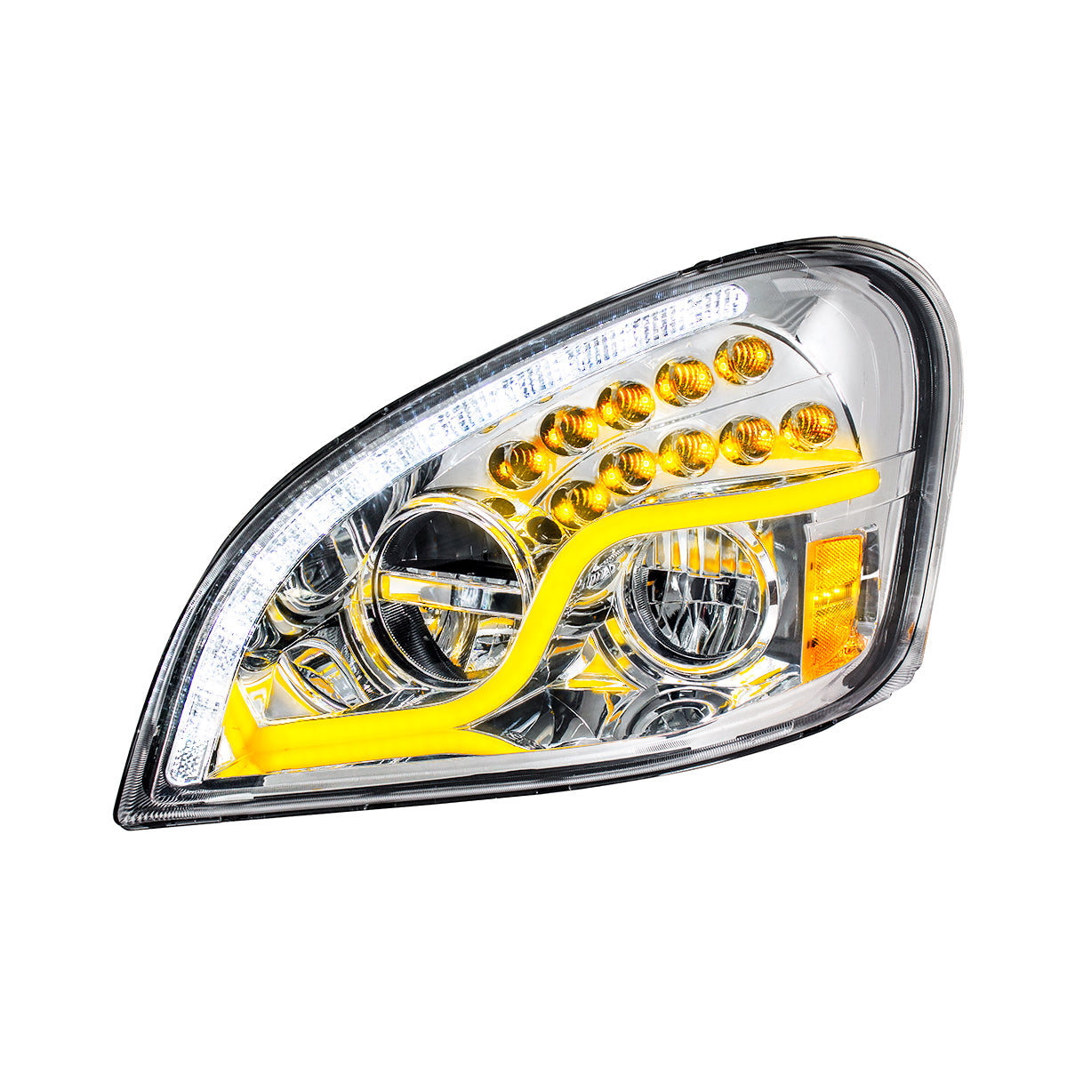 High Power LED Chrome Headlight With LED DRL & LED Turn Signal For 2008-2017 FL Cascadia - Driver