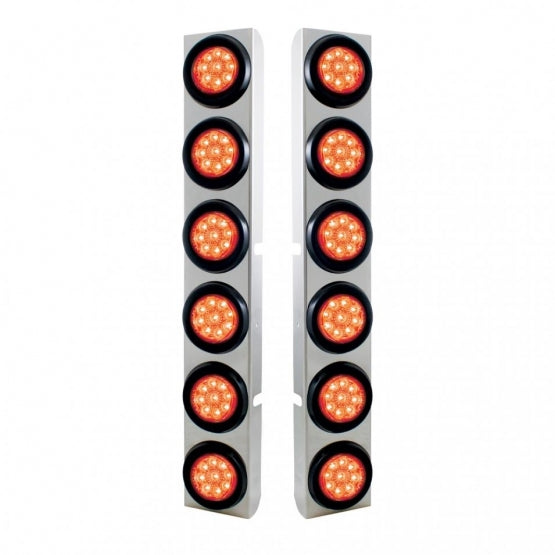 SS Rear Air Cleaner Bracket With 12X 9 LED 2" Reflector Lights For Peterbilt-Red LED & Lens