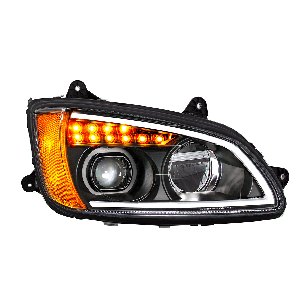 Black Full LED Projection Headlight With Turn Signal & Position Light Bar For 2008-2017 Kenworth T660 - Passenger