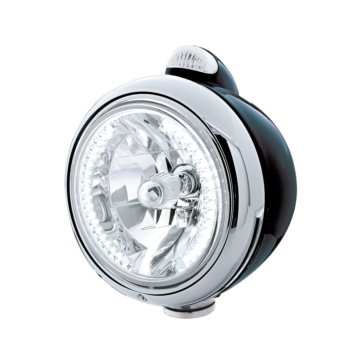 Black Guide 682-C Headlight H4 With White LED & Dual Mode LED Signal - Clear Lens
