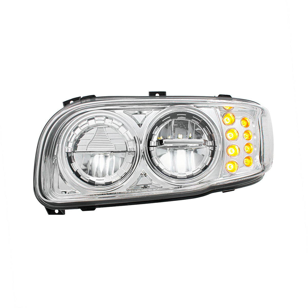 High Power LED Chrome Headlight With 8 LED Turn & 4 LED Position Light For 2008-2024 Peterbilt 389-Driver