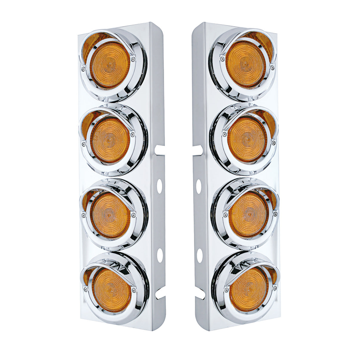 Stainless Front Air Cleaner Bracket With 8X 2" Flat Lights & Visors For Peterbilt - Amber Lens