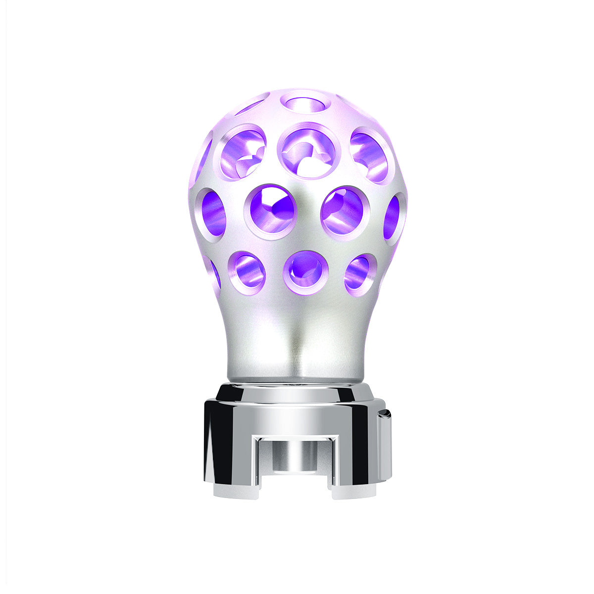 Thread-On Annodized Phoenix Style Ball Gearshift Knob With LED 13/15/18 Speed Adapter-Purple LED