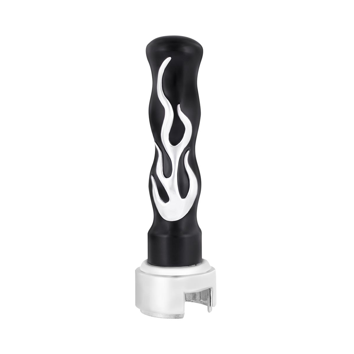Thread-On Flame Gearshift Knob With Adapter For Eaton Fuller 13/15/18 Speed - Black With Chrome Flame