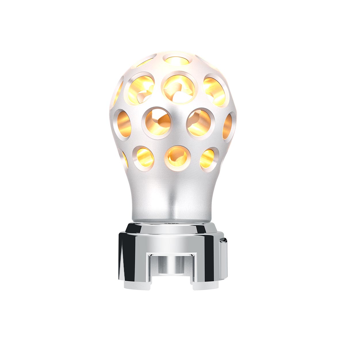 Thread-On Annodized Phoenix Style Ball Gearshift Knob With LED 13/15/18 Speed Adapter-Amber LED