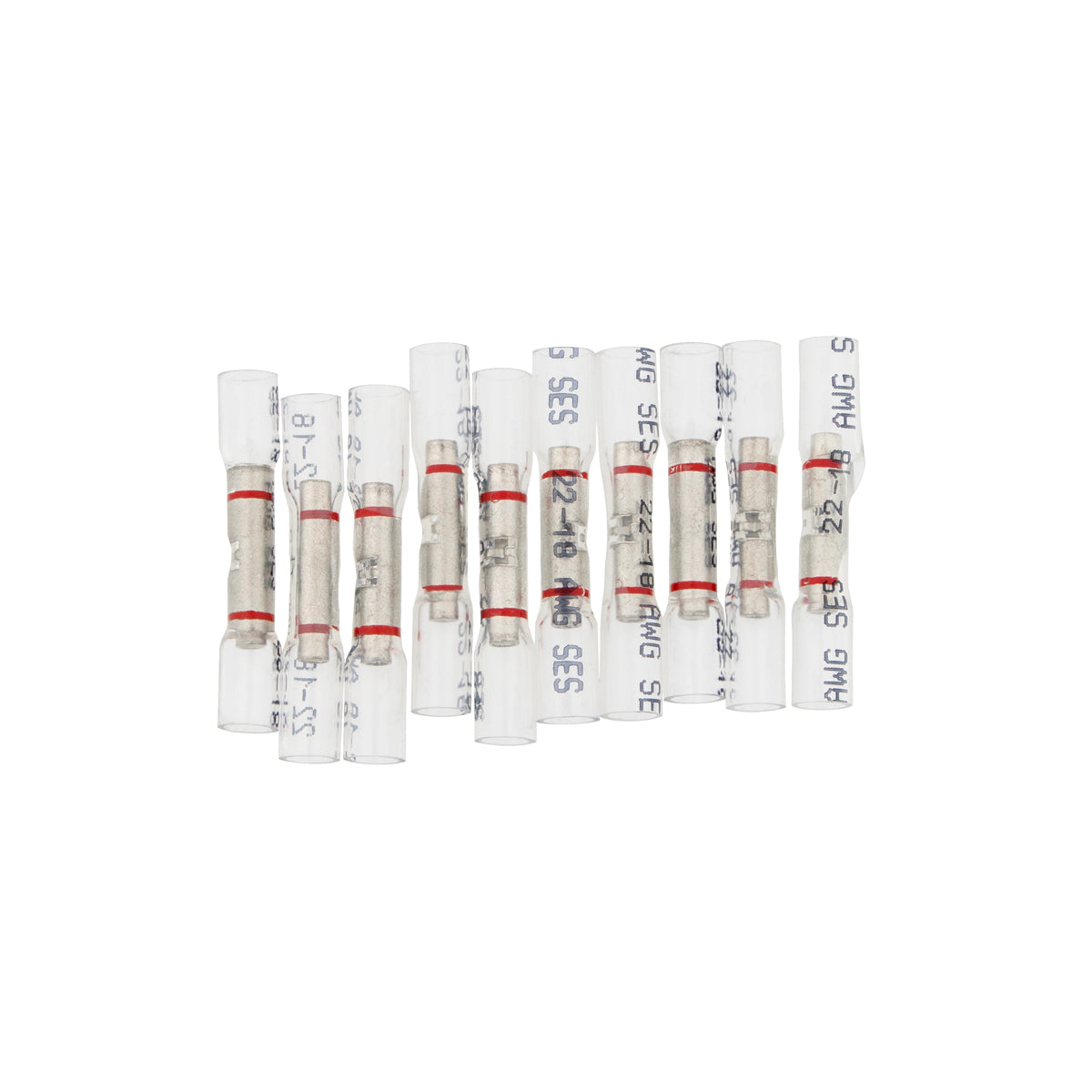 22-18 AWG CS Window Heat Shrink Butt Connector - Clear w/ Red Stripe (10-Pack)