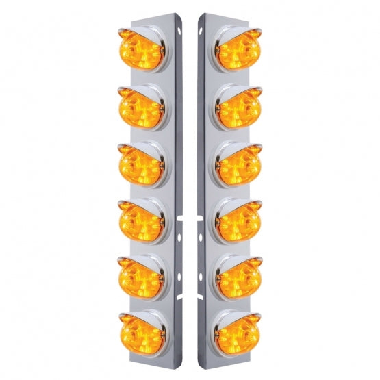 SS Front Air Cleaner Brkt With 12X 17 Amber LED Dual Function Watermelon Lights & Visors For Peterbilt-Amber Lens