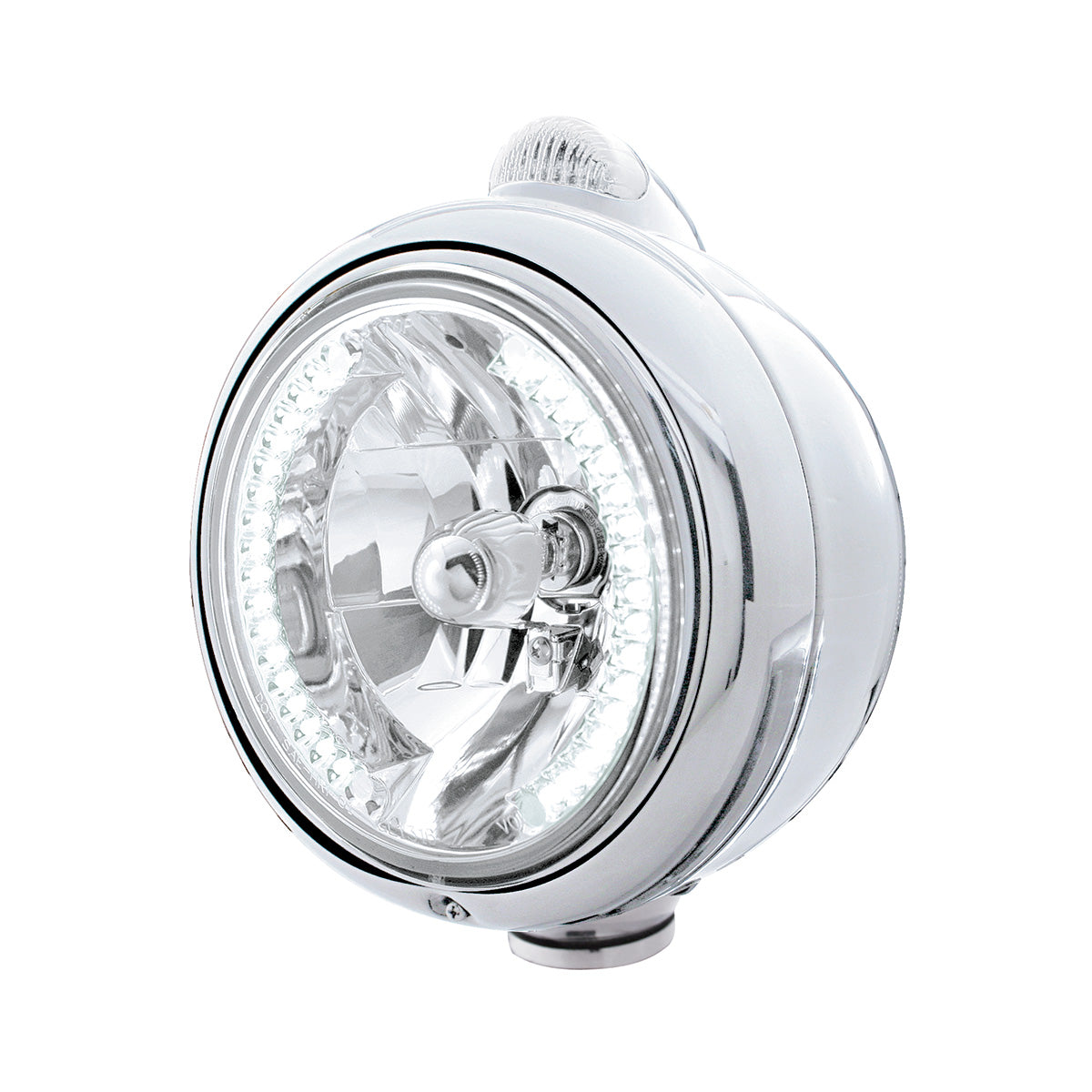 Chrome Guide 682-C Headlight H4 With White LED & Dual Mode LED Signal - Clear Lens