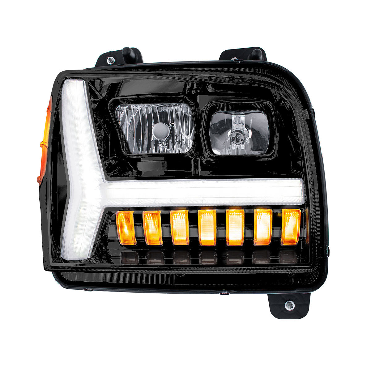 Blackout Headlight With LED DRL Light Bar & Turn Signal For 2018-2024 Kenworth W990-Passenger