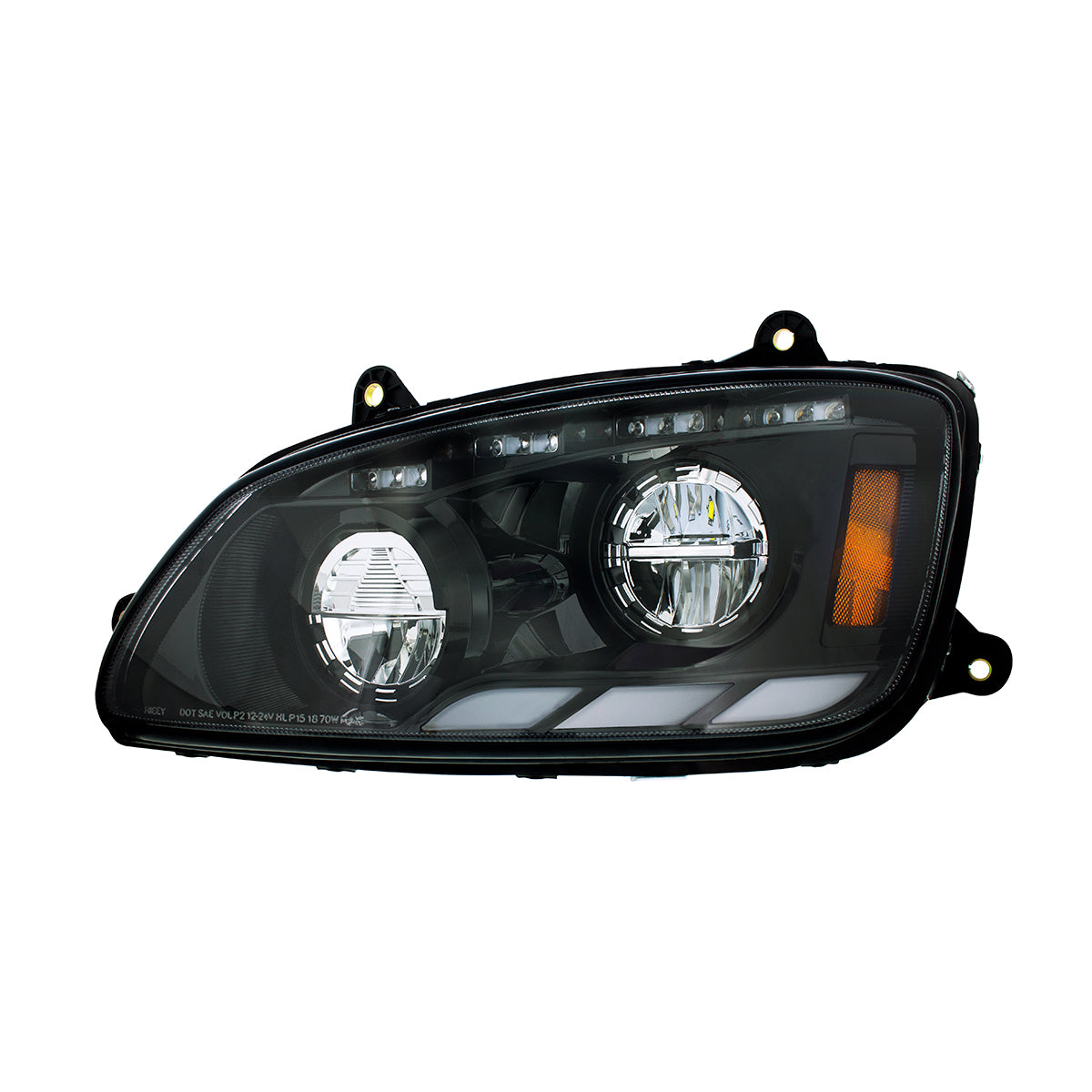 Black LED Headlight With Sequential Turn Signal & Position Light Bars For 2008-17 Kenworth T660 - Driver