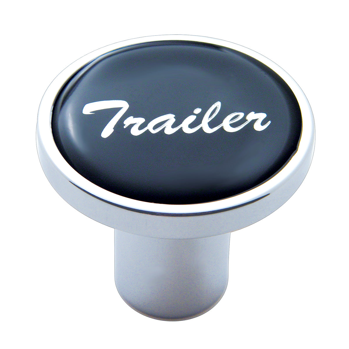 Aluminum Screw-On Air Valve Knob With Glossy Trailer Script Sticker - Black Sticker