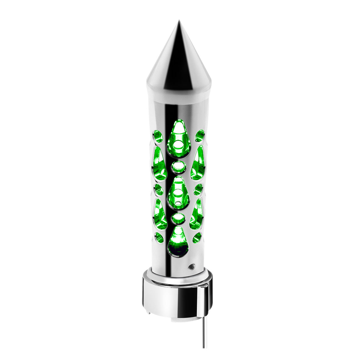 Brooklyn Style Spike Gearshift Knob With LED 9/10 Speed Adapter - Chrome/Green LED