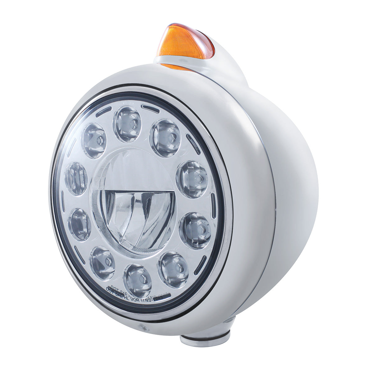 Stainless Steel Guide 682-C Headlight 11 LED Bulb & Original Style LED Signal - Amber Lens