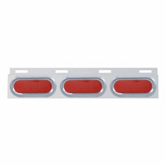 Stainless Top Mud Flap Plate With 3X 19 LED 6" Oval Lights & Visors - Red LED/Red Lens (Each)
