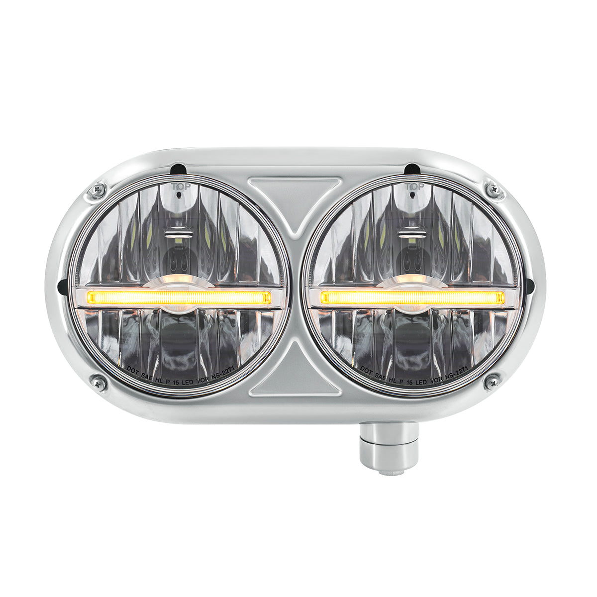 Headlight Assembly With 304 SS Housing & LED Headlights W/Amber LED Position Light For Peterbilt 359 - Passenger