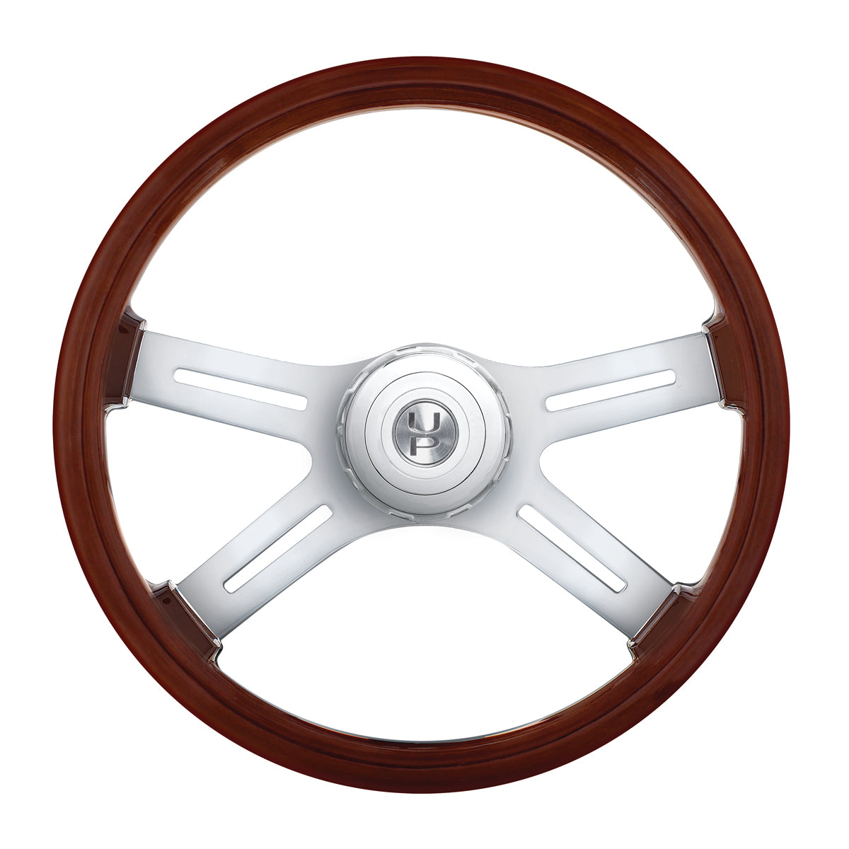 18" Chrome 4 Spoke Steering Wheel With Hub & Horn Button Kit For Peterbilt (1998-2005) & Kenworth (2001-2002)