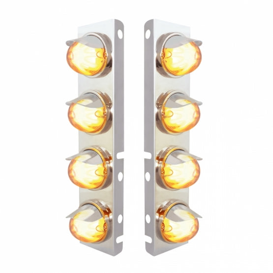 SS Front Air Cleaner Bracket With 8X 9 Amber LED Watermelon GloLight & Visors For Peterbilt-Clear Lens