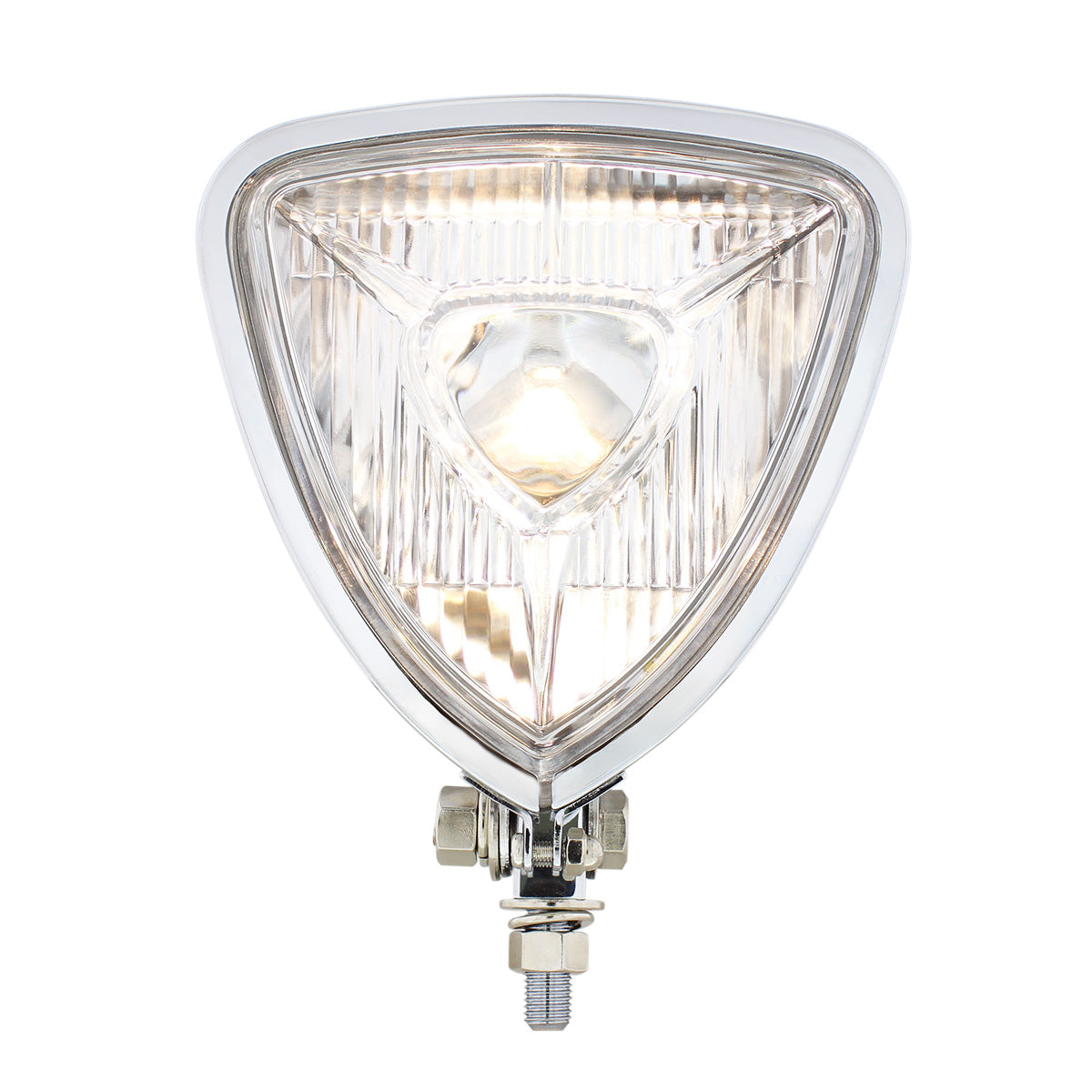Triangle Headlight With Chrome Housing & Flat Back