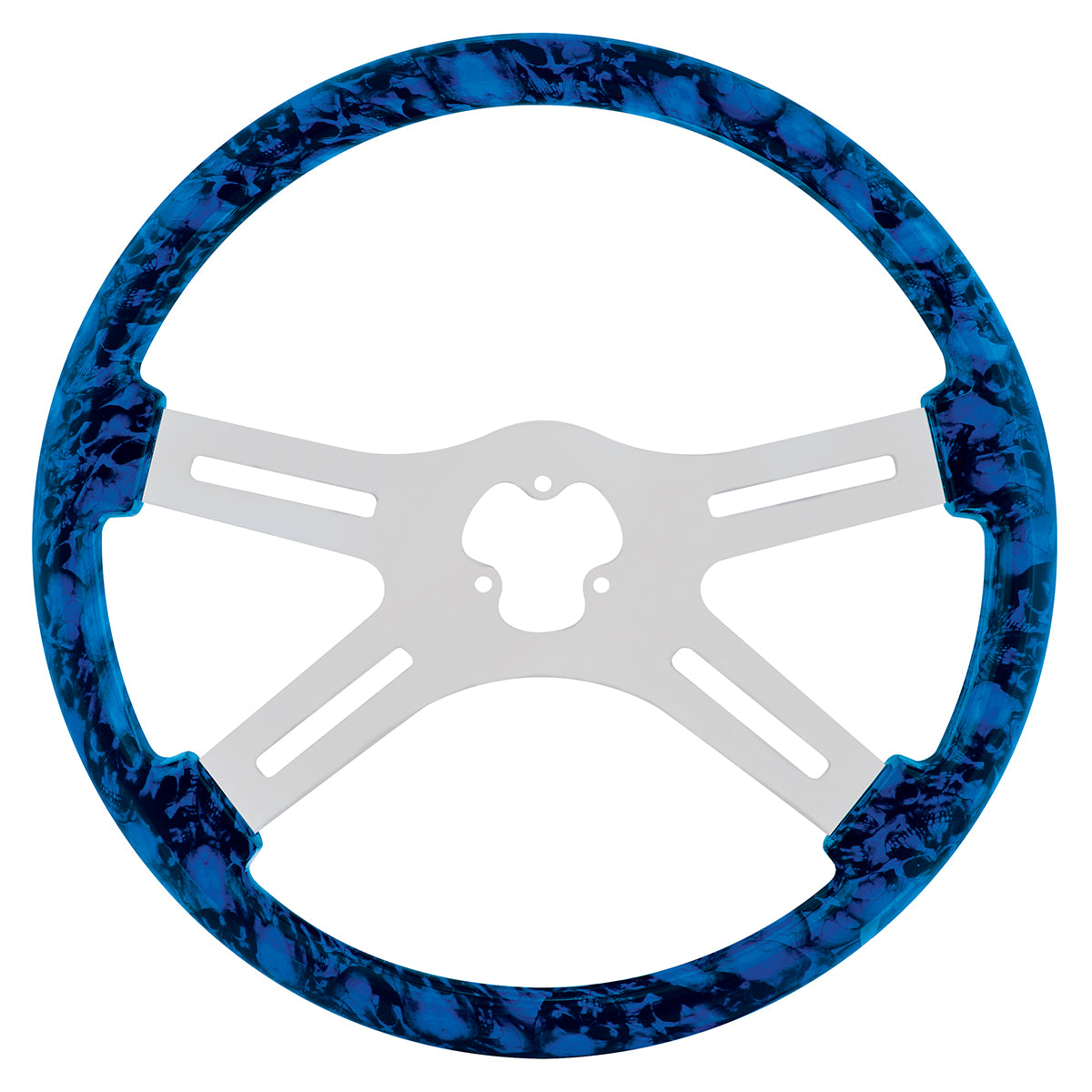 18" Skull Steering Wheel Only With Hydro-Dip Finish Wood - Blue