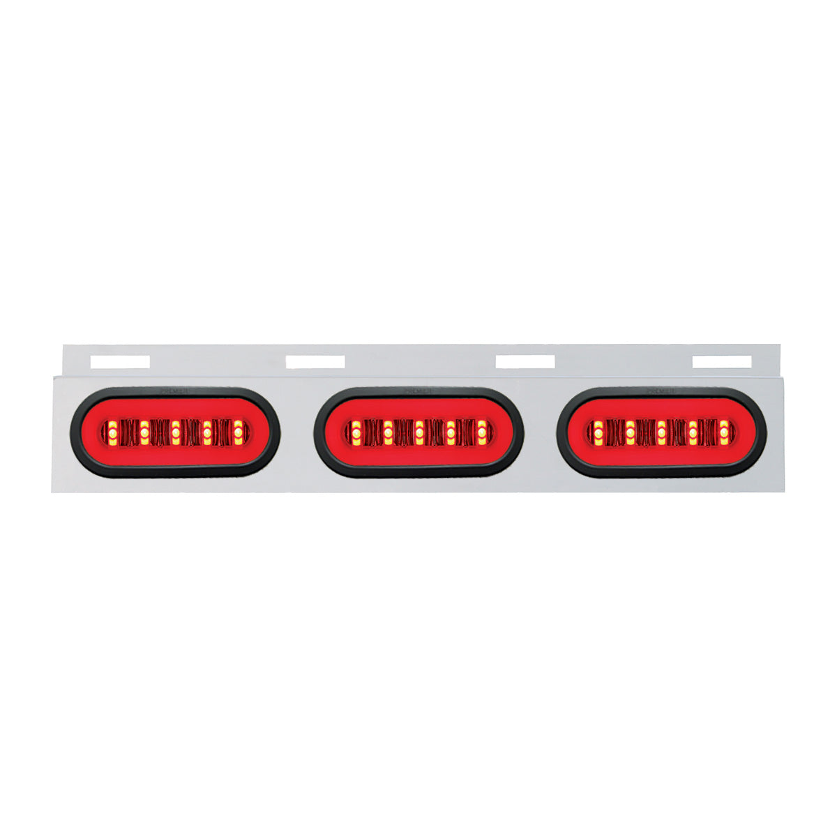 Stainless Top Mud Flap Bracket With 3X 22 LED 6" Oval GloLight & Grommet - Red LED/Clear Lens (Each)