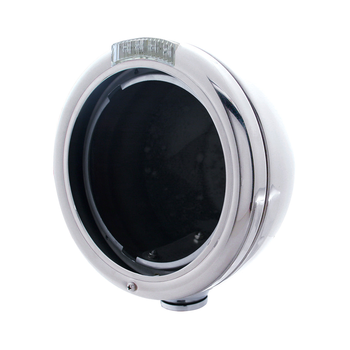 Chrome Classic Headlight No Bulb With LED Turn Signal - Amber LED/Clear Lens
