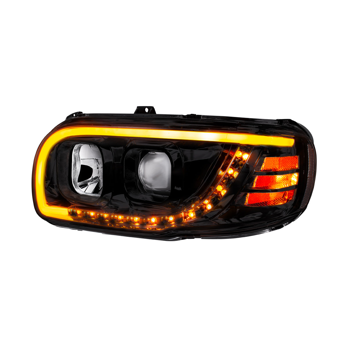 Blackout Projection Headlight With LED Turn Signal & Light Bar For 2008-2024 Peterbilt 389-Driver