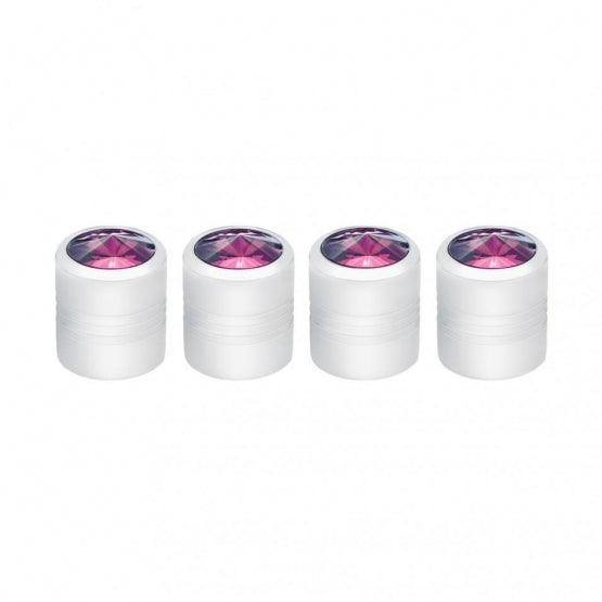 Chrome Round Valve Caps With Purple Crystal (4-Pack)