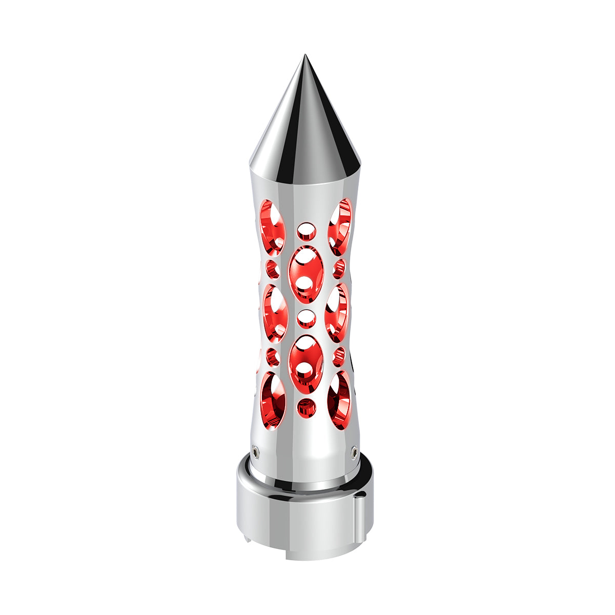 Thread-On Daytona Style Spike Gearshift Knob With LED 9/10 Speed Adapter - Chrome/Red LED
