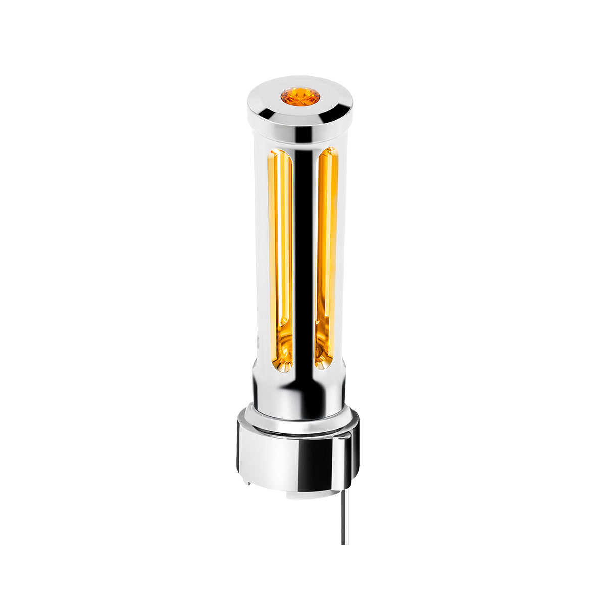 Thread-On Chrome Sonoma Style Gearshift Knob With LED 9/10 Speed Adapter-Amber Crystal/Amber LED