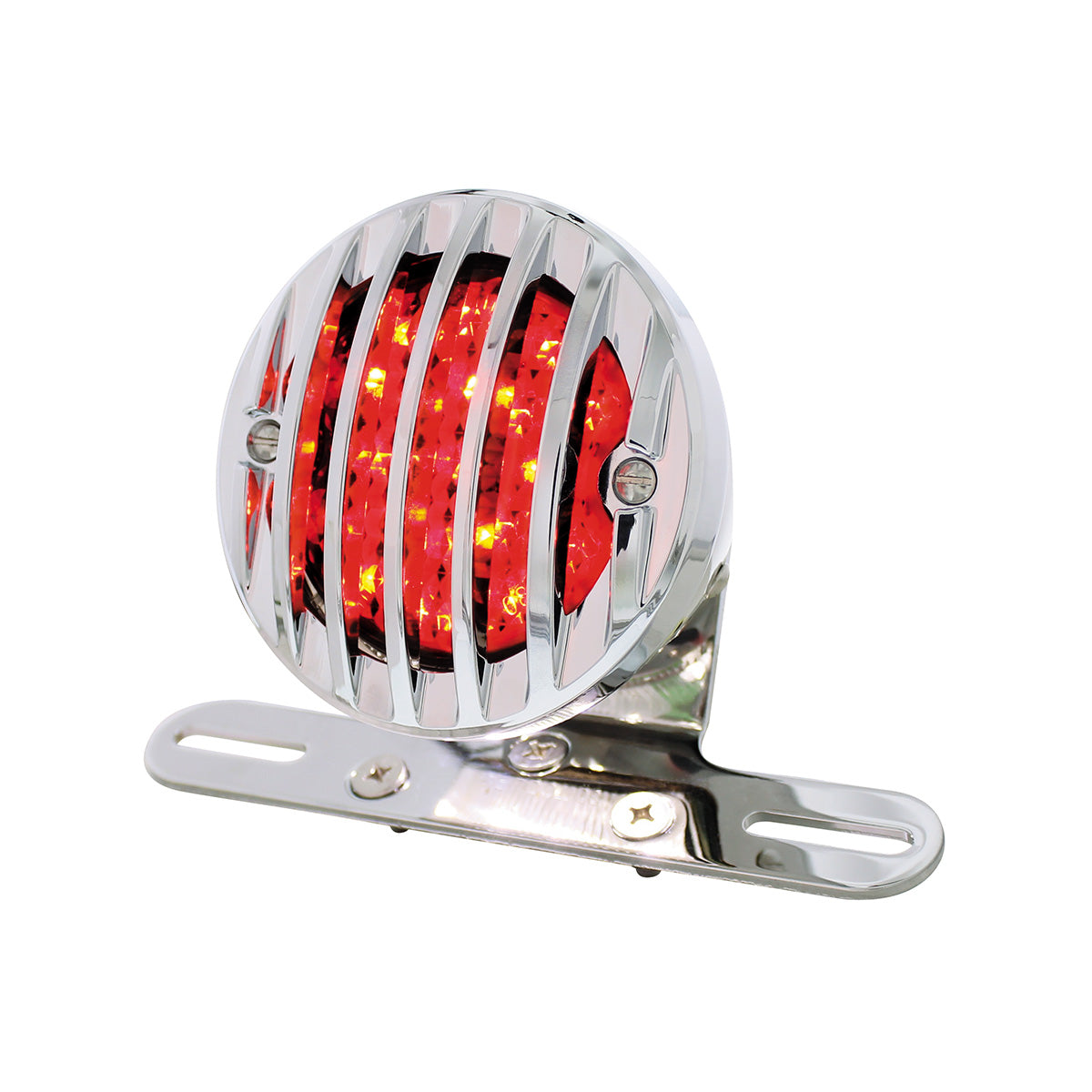 Motorcycle LED Rear Fender Tail Light With Chrome Grille Bezel - Smoke Lens
