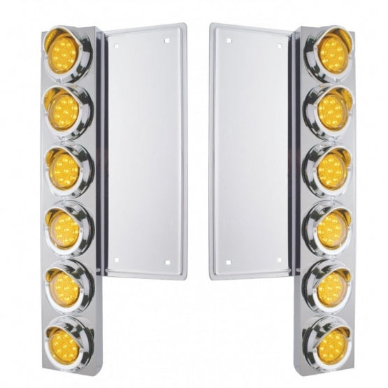 FL SS Front Air Cleaner Bracket With 12X 9 LED 2" Reflector Lights & Visors -Amber LED & Lens