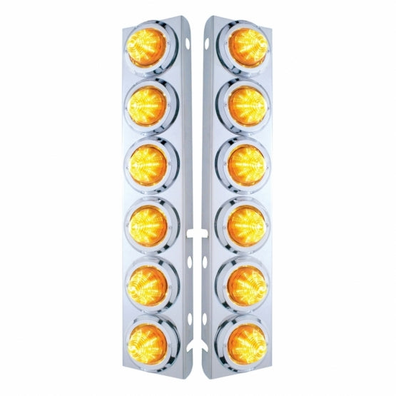 SS Front Air Cleaner Bracket With 12X 9 LED 2" Beehive Lights & Bezels For Peterbilt-Amber LED & Lens